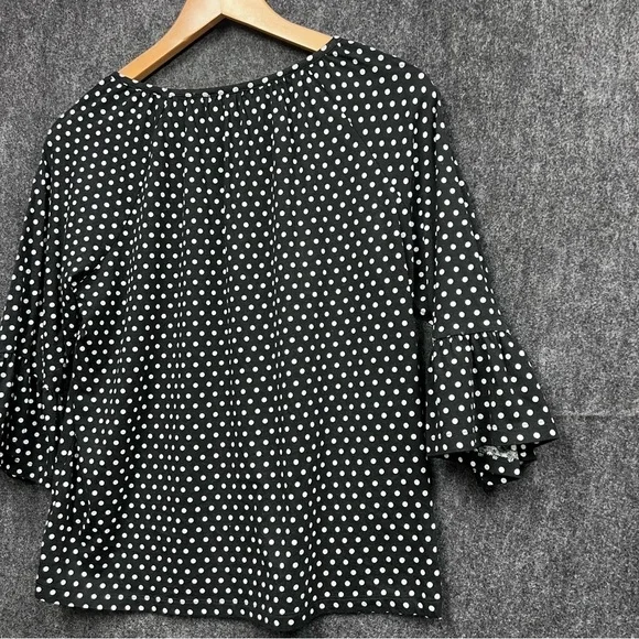 Michael Kors Women's Ruffle 1/4 Sleeve Polka Dot Blouse Black Size M - Picture 7 of 9